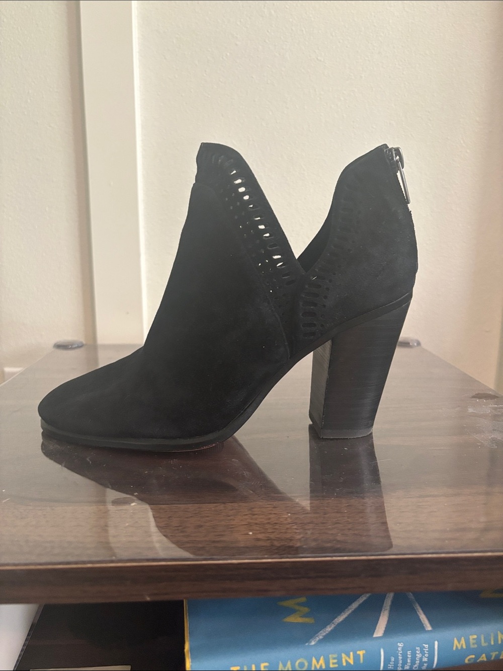 Vince Camuto Black Suede Cutout Ankle Bootie